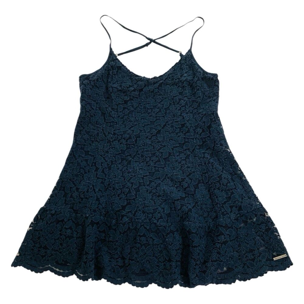 Abercrombie Fitch Top Women S‎ Navy Blue Babydoll Floral Lace Strappy Crisscross